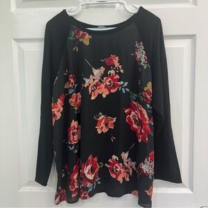 Le Lis Collection Black Floral Long Sleeve Women's 2X Blouse Tunic Top Shirt